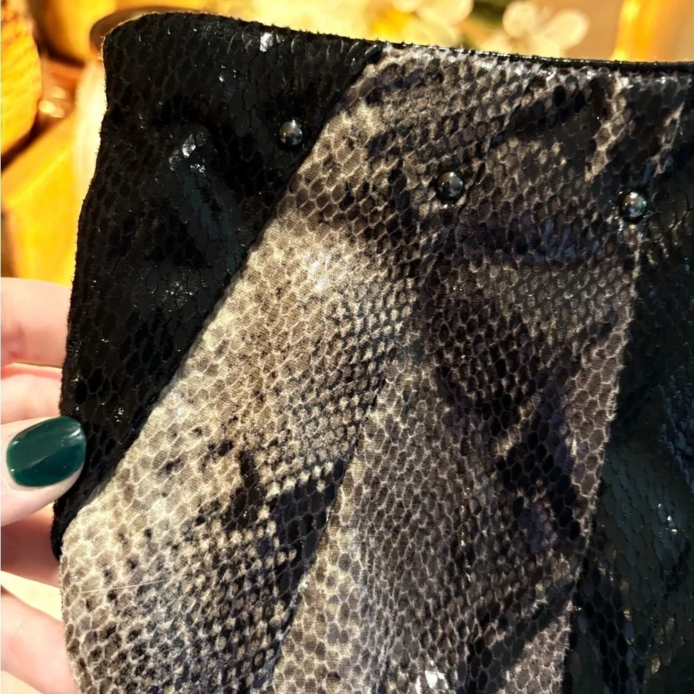 NINE WEST Faux Python Snake Print Black Metallic Clutch